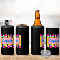 Cute Daycare Teacher Yellow Pencils Graphic 4 in 1 Can Cooler Tumbler Retro Back to School Childcare Gift
