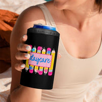 Cute Daycare Teacher Yellow Pencils Graphic 4 in 1 Can Cooler Tumbler Retro Back to School Childcare Gift
