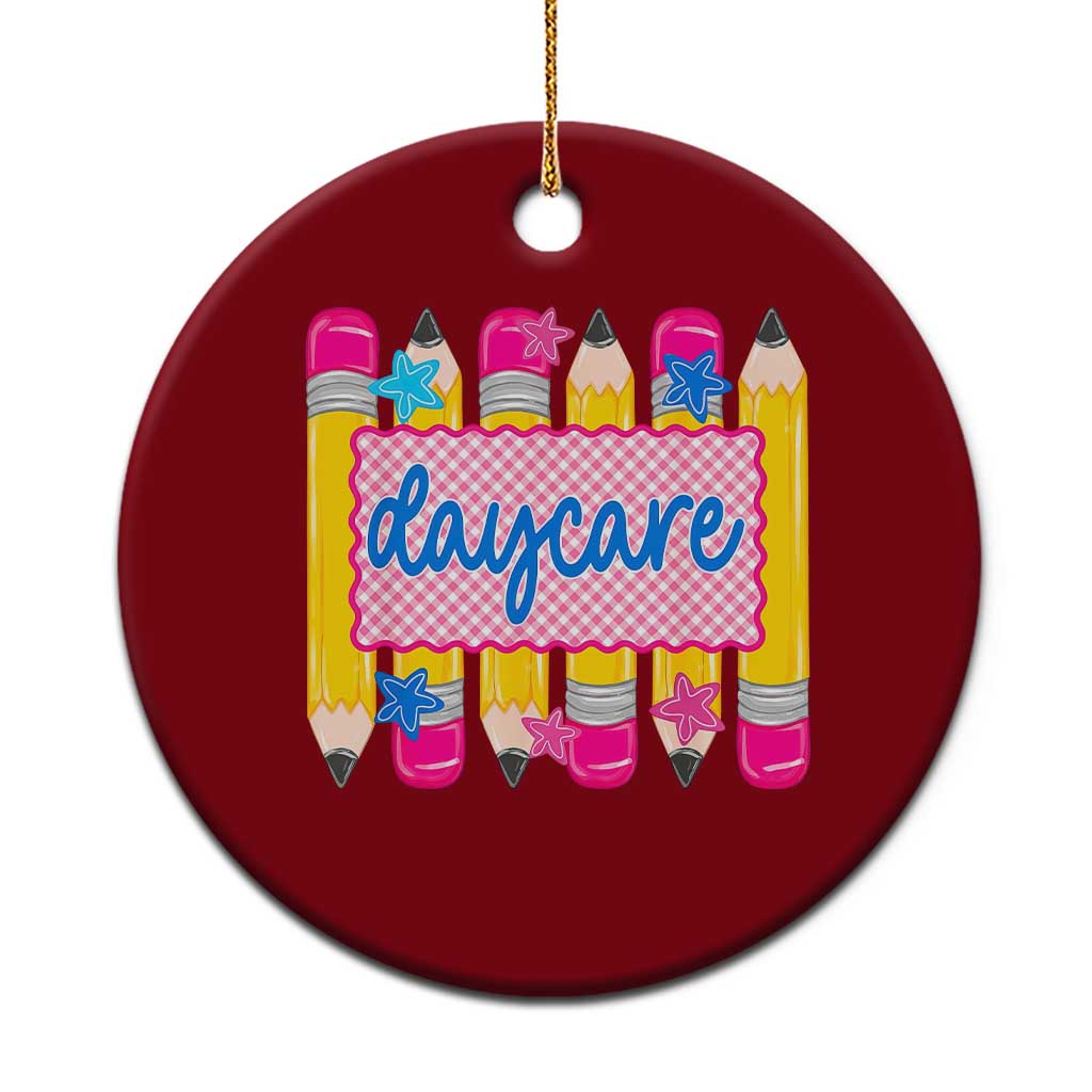 Cute Daycare Teacher Yellow Pencils Graphic Ceramic Ornament Retro Back to School Childcare Gift