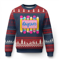 Cute Daycare Teacher Yellow Pencils Graphic Ugly Christmas Sweater Retro Back to School Childcare Gift