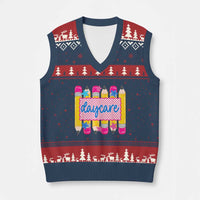 Cute Daycare Teacher Yellow Pencils Graphic V-Neck Knit Sweater Vest Retro Back to School Childcare Gift