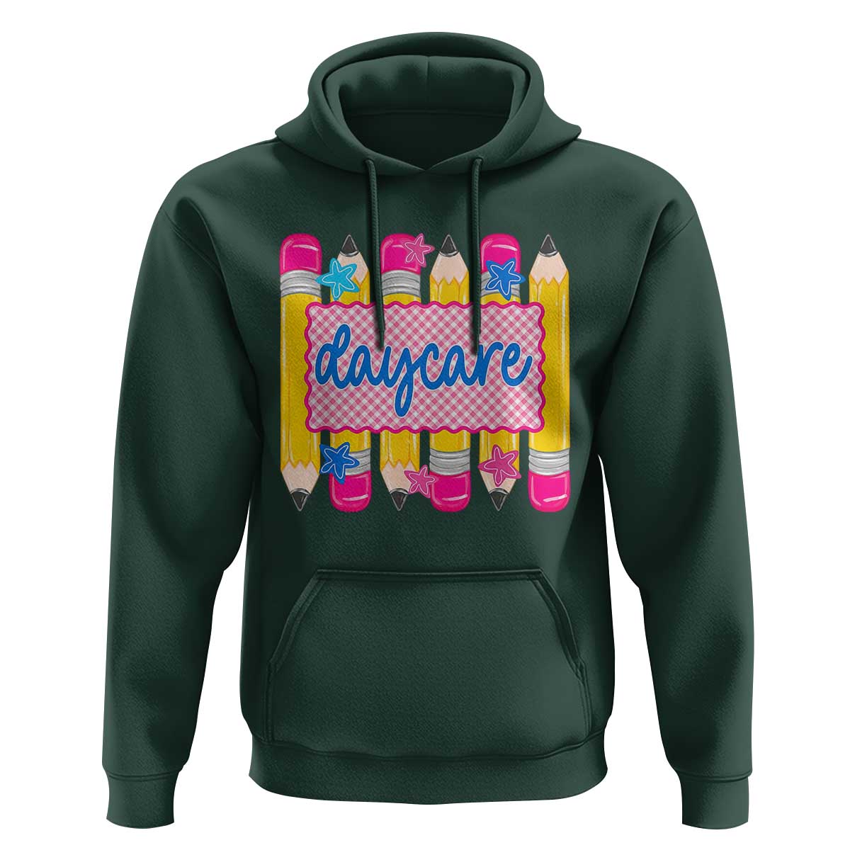 Cute Daycare Teacher Yellow Pencils Graphic Hoodie Retro Back to School Childcare Gift