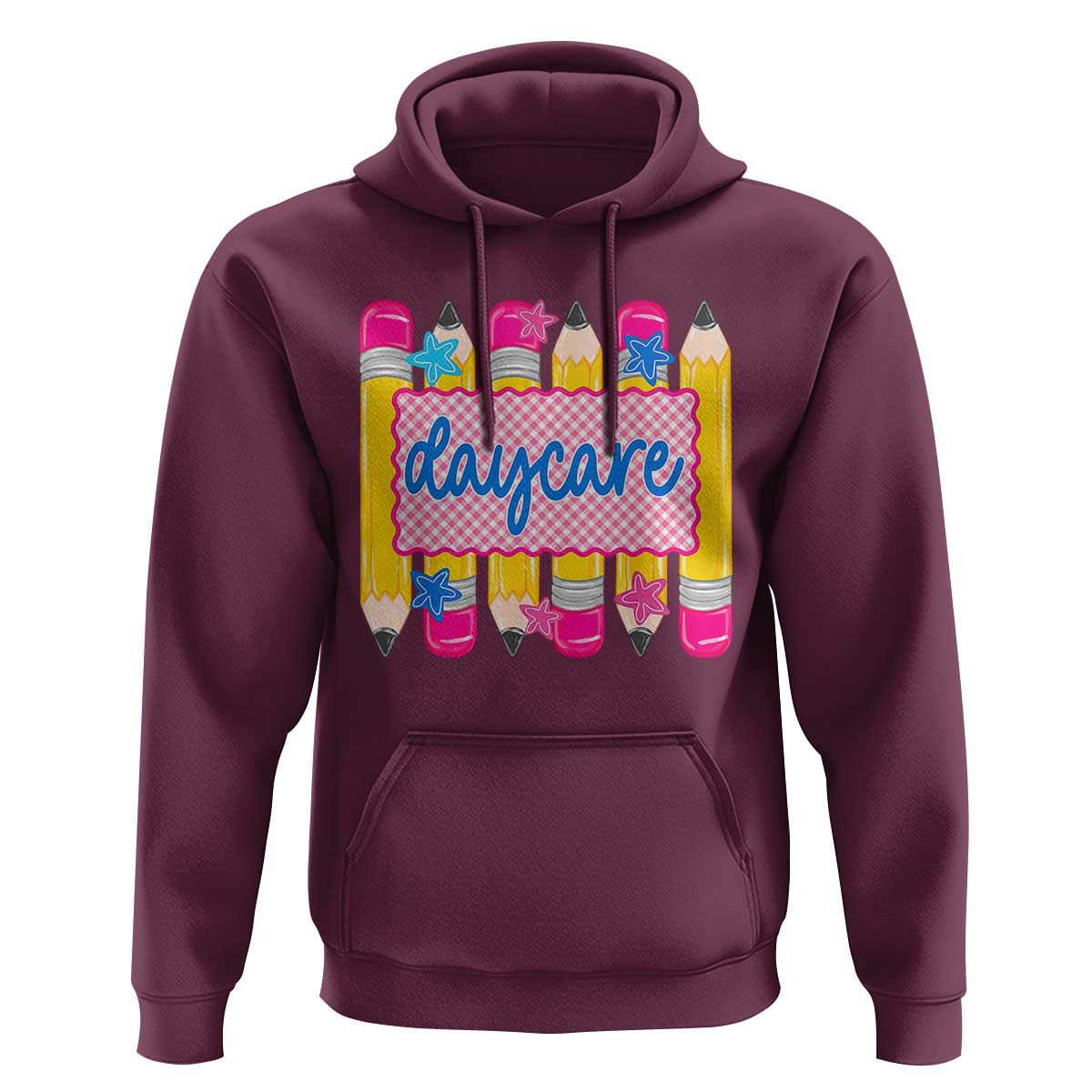 Cute Daycare Teacher Yellow Pencils Graphic Hoodie Retro Back to School Childcare Gift