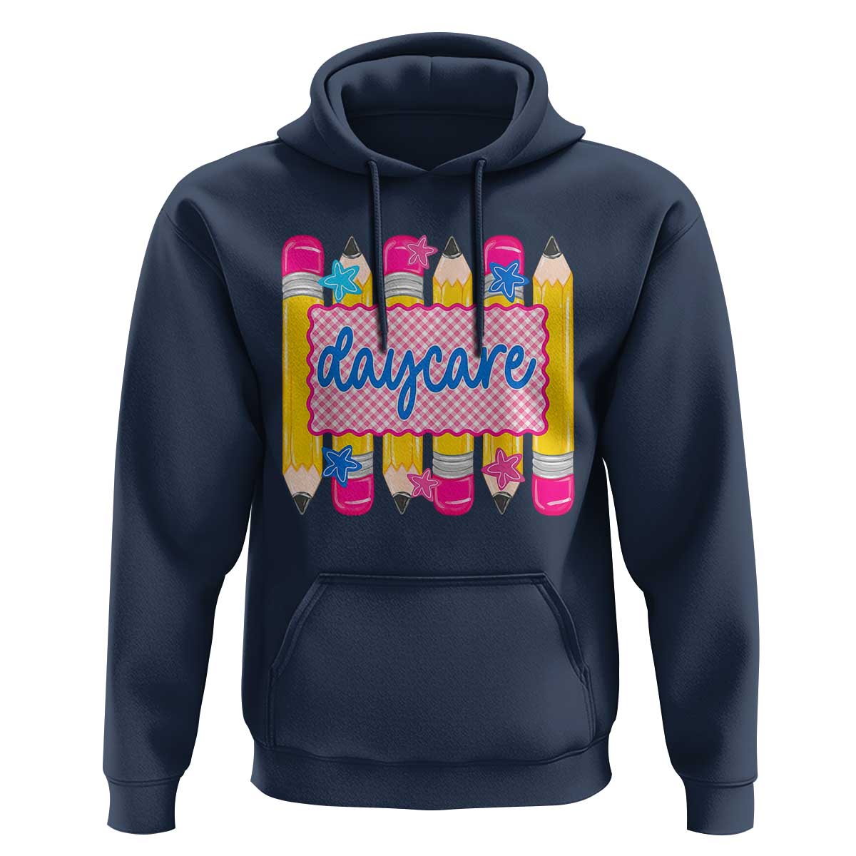 Cute Daycare Teacher Yellow Pencils Graphic Hoodie Retro Back to School Childcare Gift