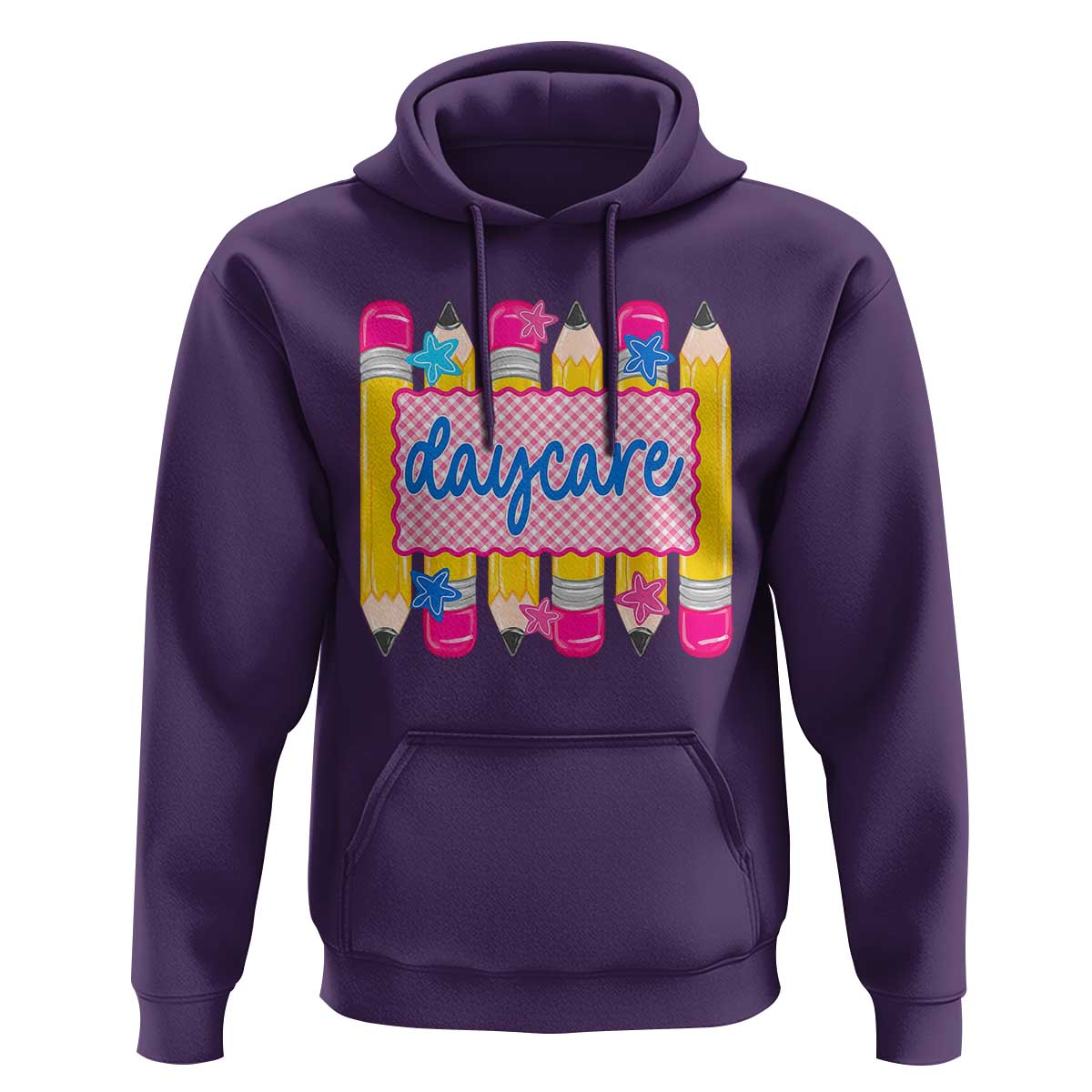 Cute Daycare Teacher Yellow Pencils Graphic Hoodie Retro Back to School Childcare Gift