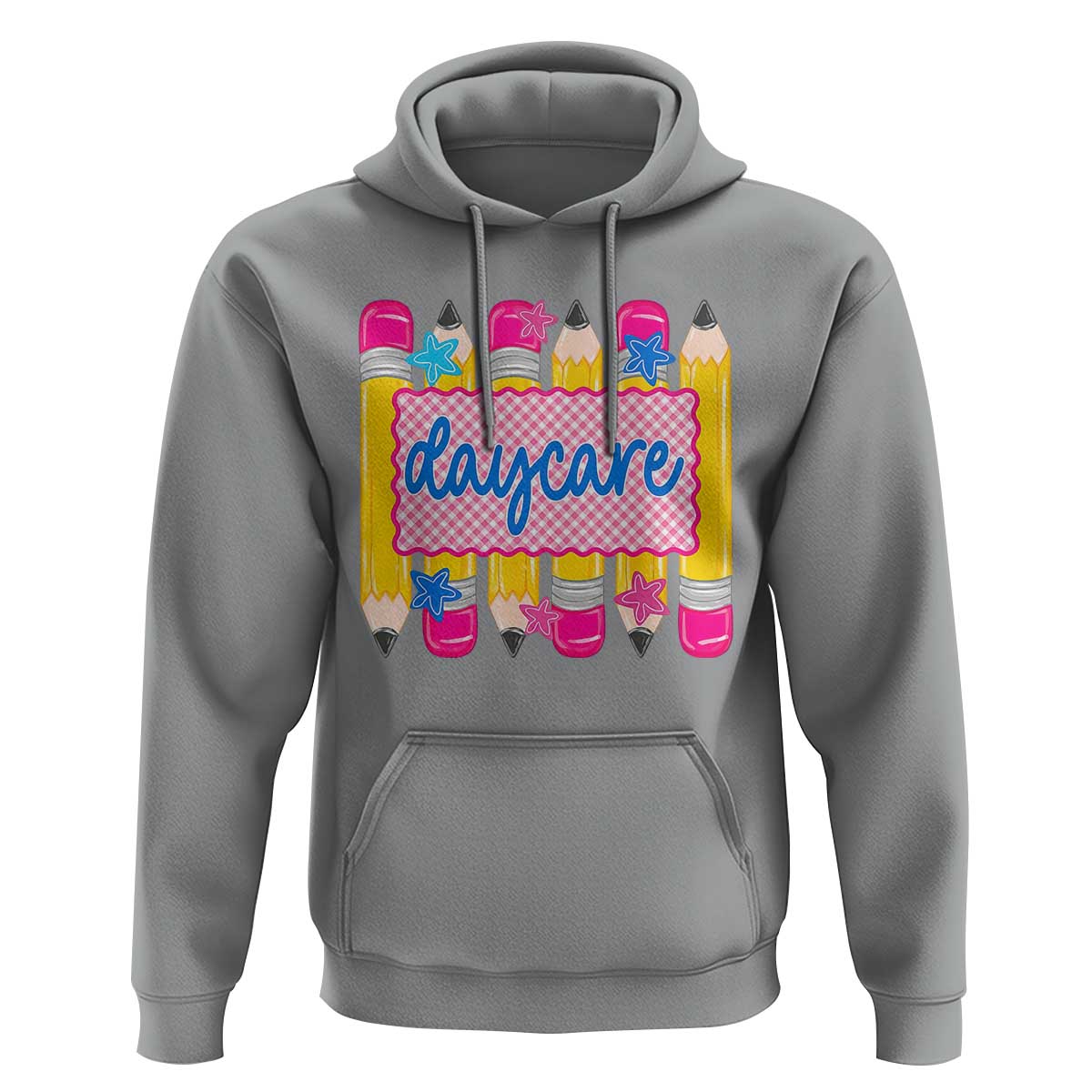 Cute Daycare Teacher Yellow Pencils Graphic Hoodie Retro Back to School Childcare Gift