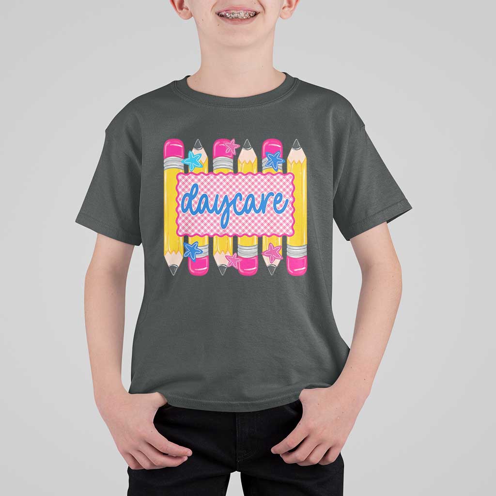 Cute Daycare Teacher Yellow Pencils Graphic T Shirt For Kid Retro Back to School Childcare Gift