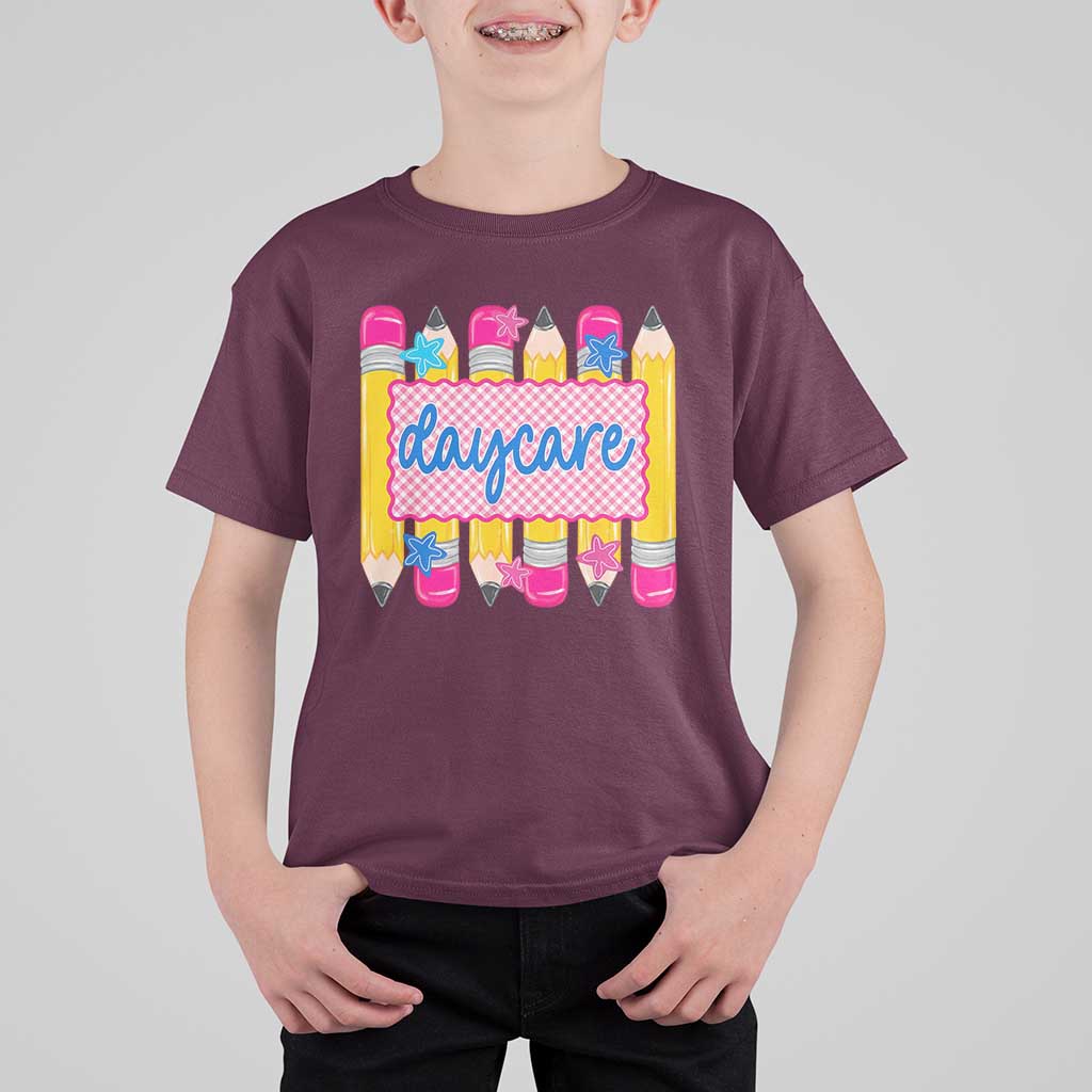 Cute Daycare Teacher Yellow Pencils Graphic T Shirt For Kid Retro Back to School Childcare Gift