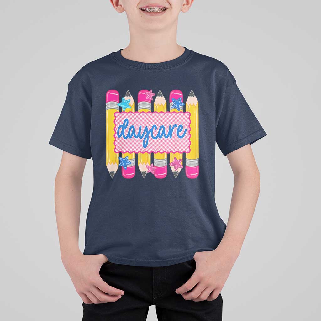 Cute Daycare Teacher Yellow Pencils Graphic T Shirt For Kid Retro Back to School Childcare Gift
