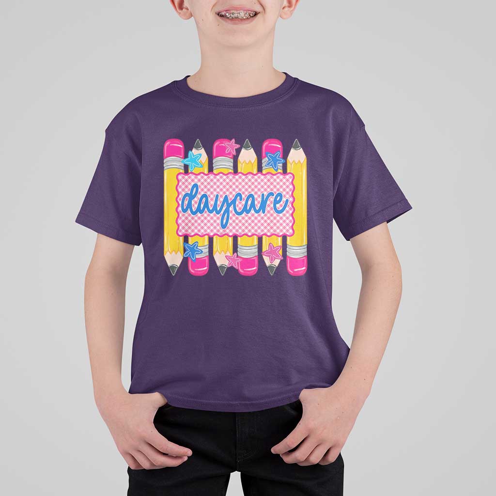 Cute Daycare Teacher Yellow Pencils Graphic T Shirt For Kid Retro Back to School Childcare Gift