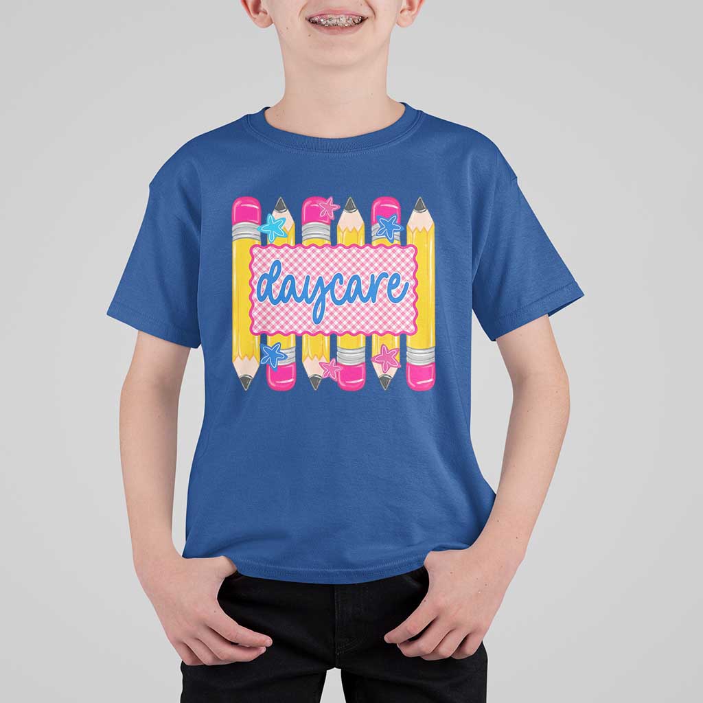 Cute Daycare Teacher Yellow Pencils Graphic T Shirt For Kid Retro Back to School Childcare Gift