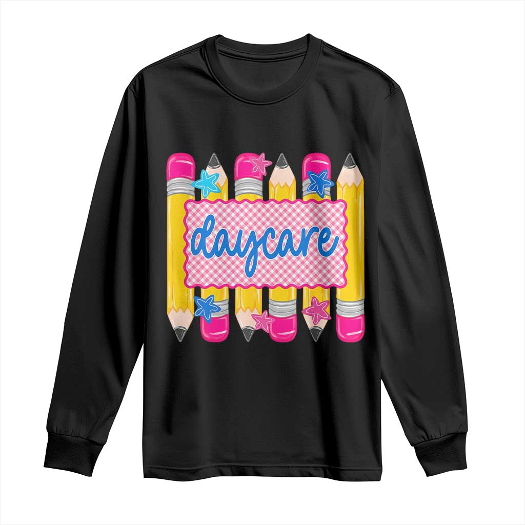 Cute Daycare Teacher Yellow Pencils Graphic Long Sleeve Shirt Retro Back to School Childcare Gift