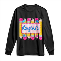 Cute Daycare Teacher Yellow Pencils Graphic Long Sleeve Shirt Retro Back to School Childcare Gift