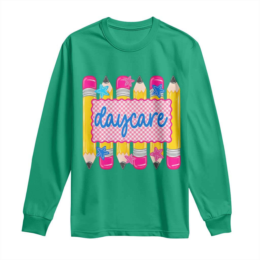 Cute Daycare Teacher Yellow Pencils Graphic Long Sleeve Shirt Retro Back to School Childcare Gift