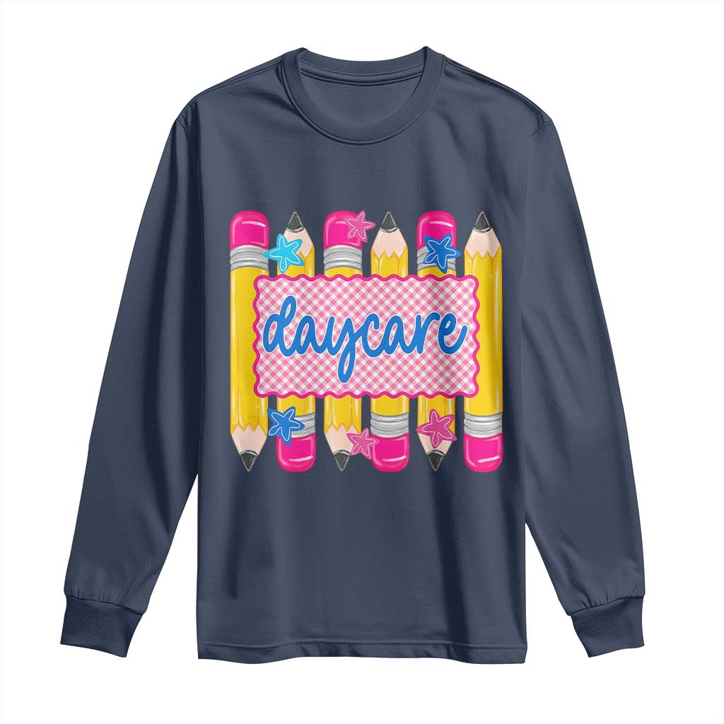 Cute Daycare Teacher Yellow Pencils Graphic Long Sleeve Shirt Retro Back to School Childcare Gift