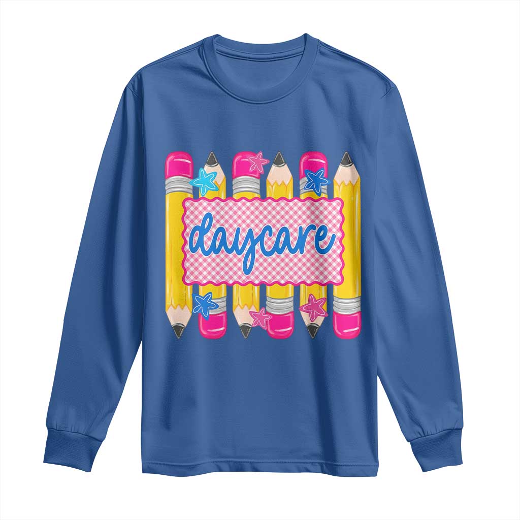 Cute Daycare Teacher Yellow Pencils Graphic Long Sleeve Shirt Retro Back to School Childcare Gift