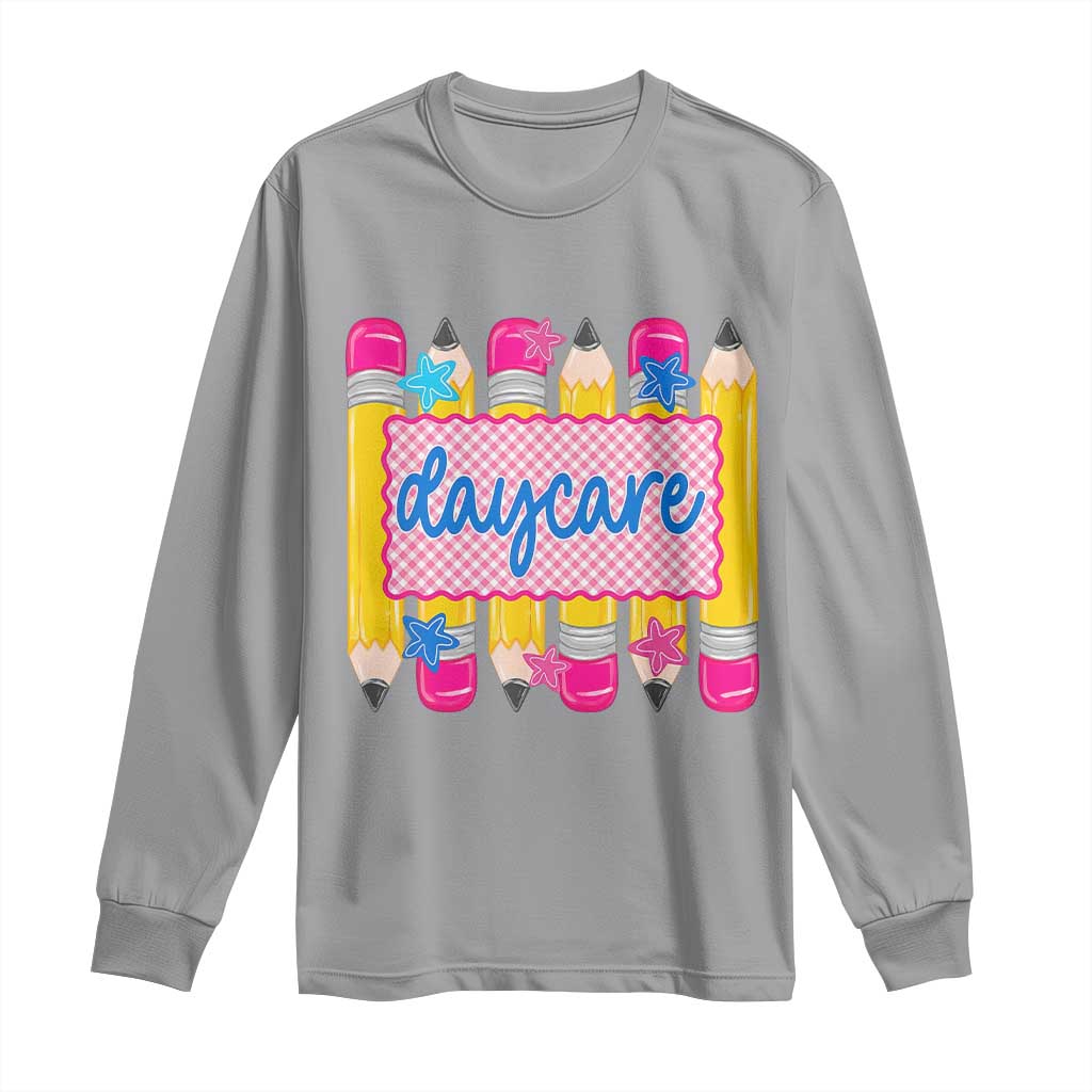 Cute Daycare Teacher Yellow Pencils Graphic Long Sleeve Shirt Retro Back to School Childcare Gift
