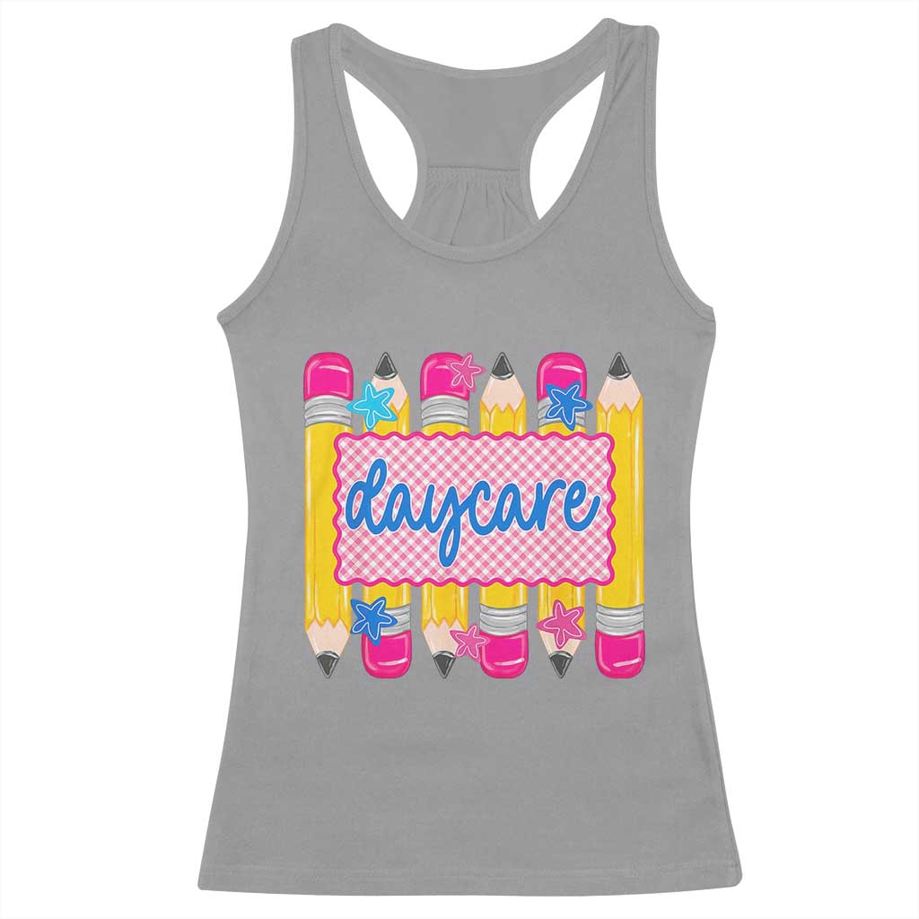 Cute Daycare Teacher Yellow Pencils Graphic Racerback Tank Top Retro Back to School Childcare Gift