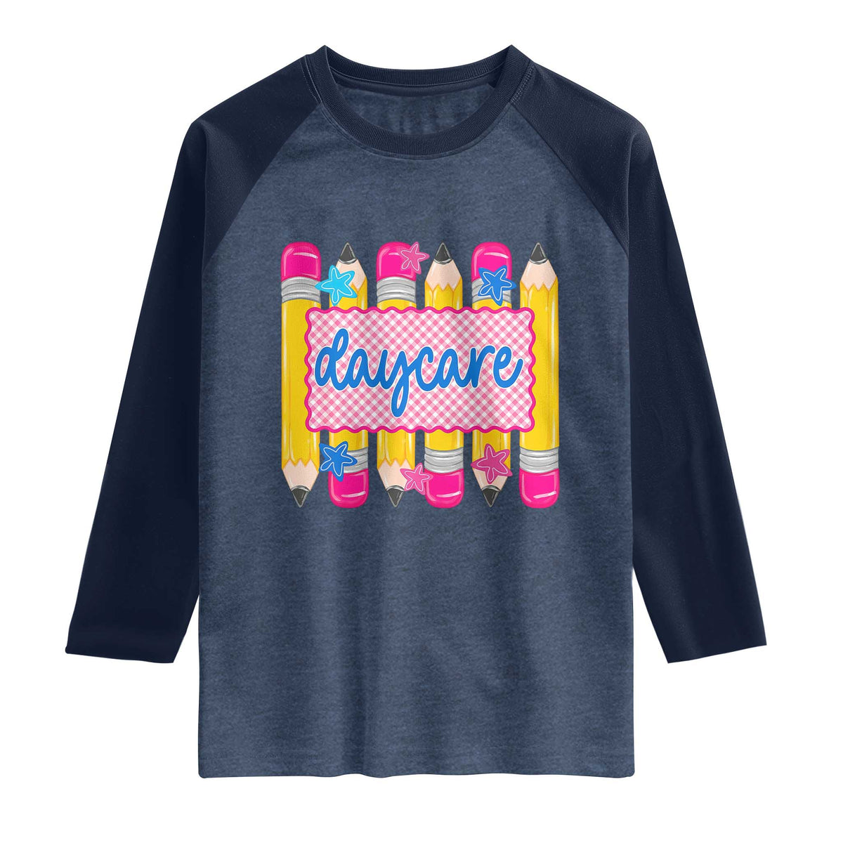 Cute Daycare Teacher Yellow Pencils Graphic Raglan Shirt Retro Back to School Childcare Gift
