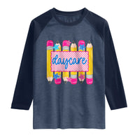 Cute Daycare Teacher Yellow Pencils Graphic Raglan Shirt Retro Back to School Childcare Gift