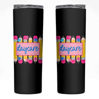 Cute Daycare Teacher Yellow Pencils Graphic Skinny Tumbler Retro Back to School Childcare Gift
