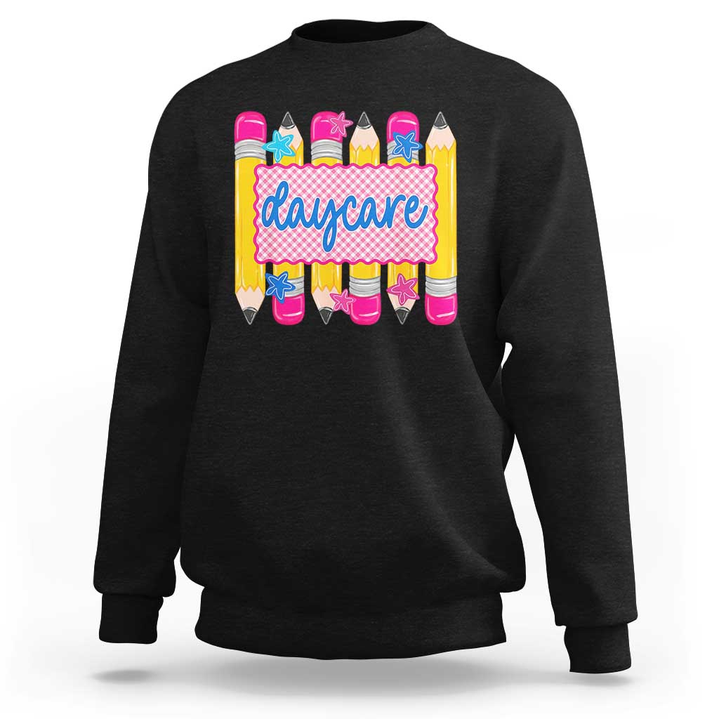 Cute Daycare Teacher Yellow Pencils Graphic Sweatshirt Retro Back to School Childcare Gift