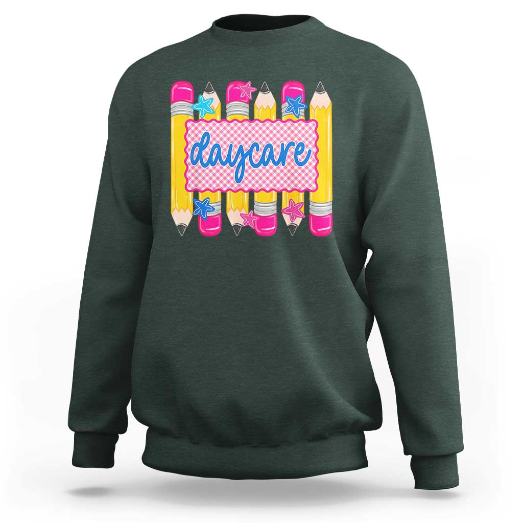 Cute Daycare Teacher Yellow Pencils Graphic Sweatshirt Retro Back to School Childcare Gift