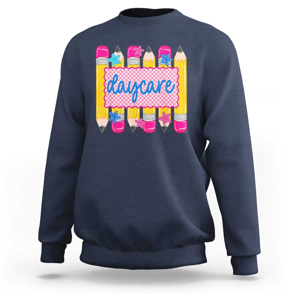 Cute Daycare Teacher Yellow Pencils Graphic Sweatshirt Retro Back to School Childcare Gift