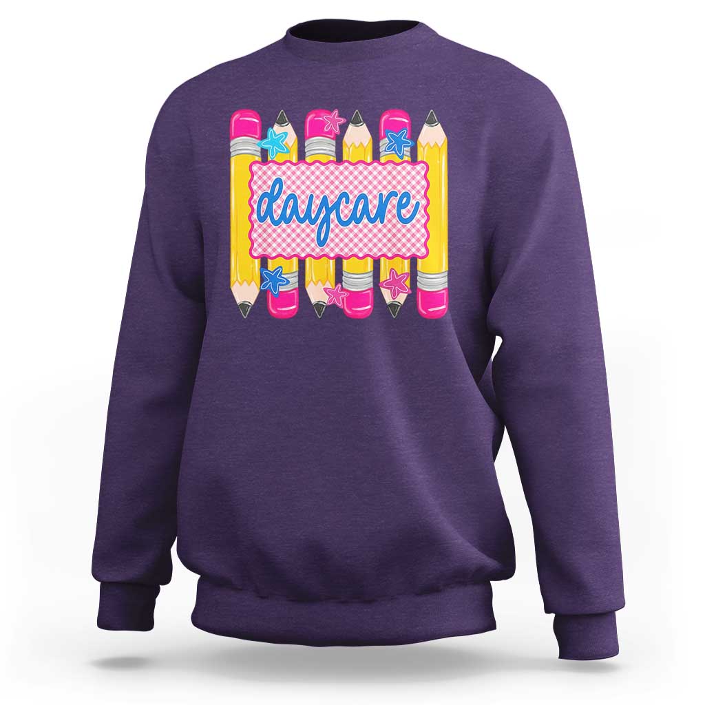 Cute Daycare Teacher Yellow Pencils Graphic Sweatshirt Retro Back to School Childcare Gift