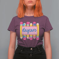 Cute Daycare Teacher Yellow Pencils Graphic T Shirt For Women Retro Back to School Childcare Gift