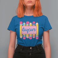 Cute Daycare Teacher Yellow Pencils Graphic T Shirt For Women Retro Back to School Childcare Gift