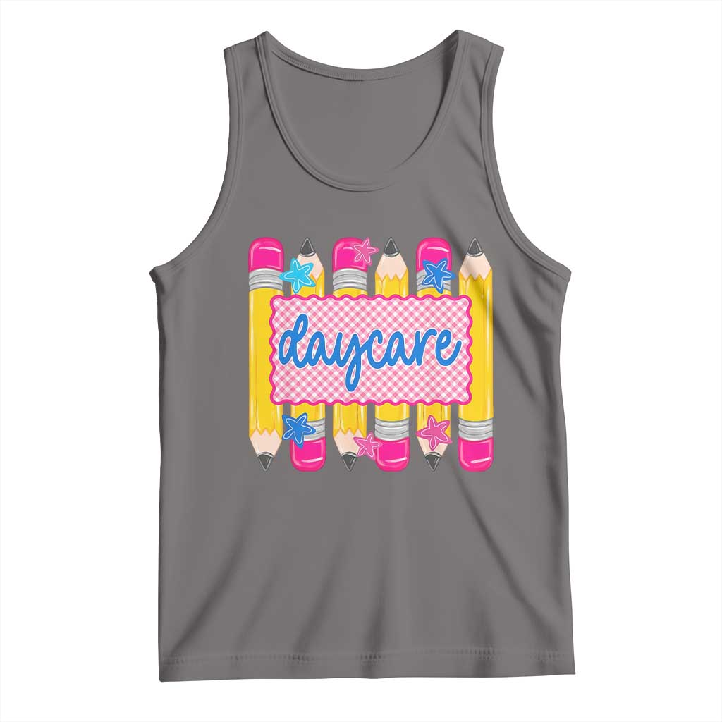 Cute Daycare Teacher Yellow Pencils Graphic Tank Top Retro Back to School Childcare Gift