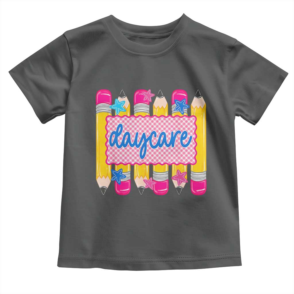 Cute Daycare Teacher Yellow Pencils Graphic Toddler T Shirt Retro Back to School Childcare Gift