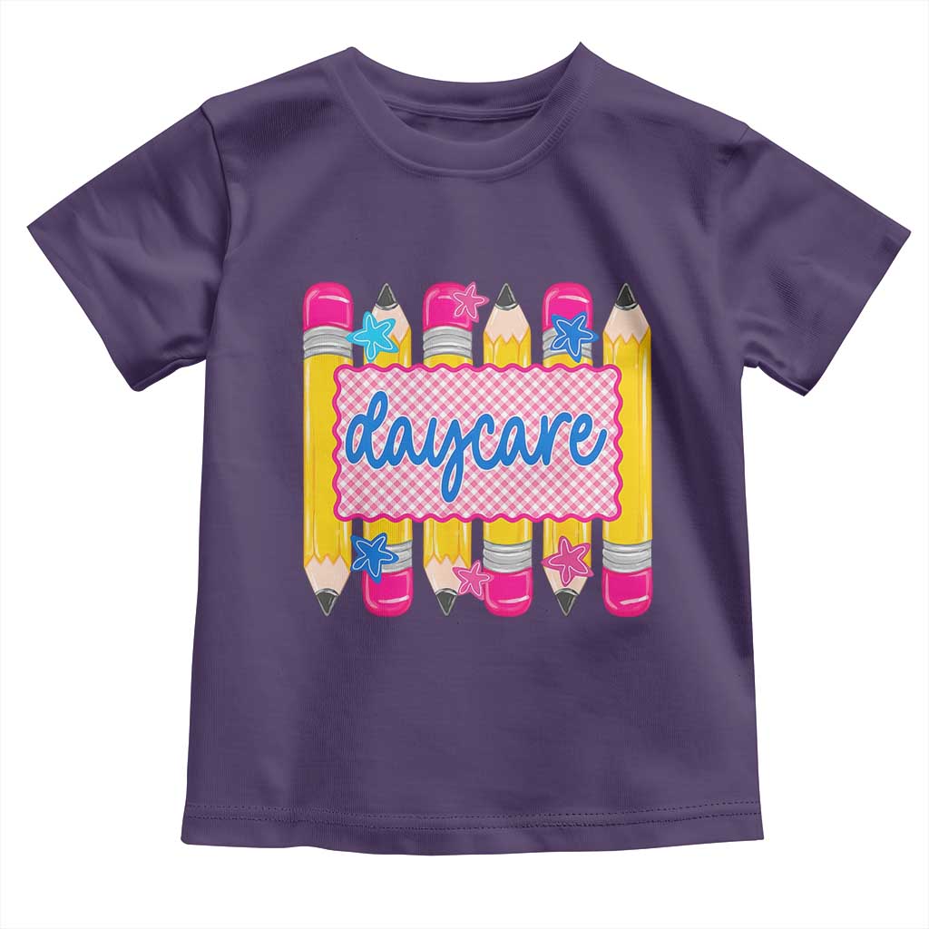 Cute Daycare Teacher Yellow Pencils Graphic Toddler T Shirt Retro Back to School Childcare Gift
