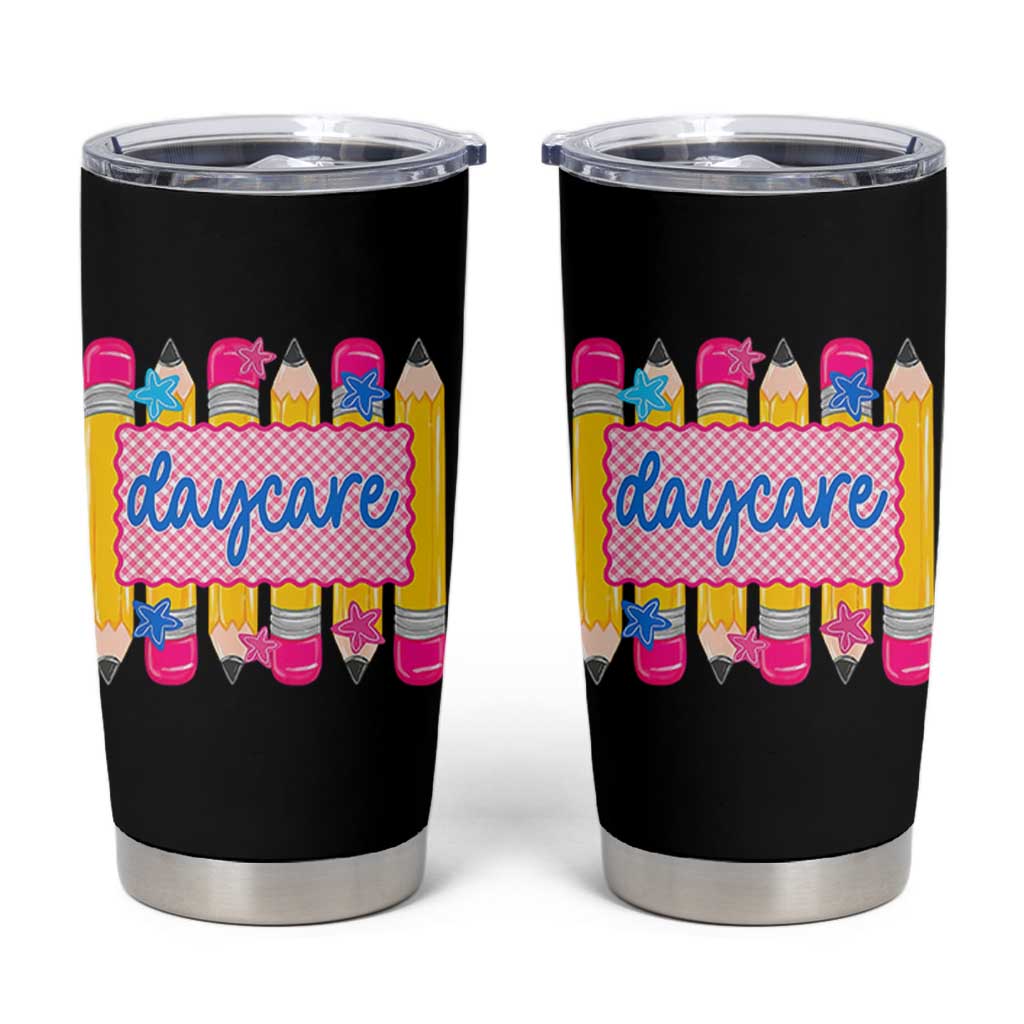 Cute Daycare Teacher Yellow Pencils Graphic Tumbler Cup Retro Back to School Childcare Gift