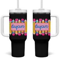 Cute Daycare Teacher Yellow Pencils Graphic Tumbler With Handle Retro Back to School Childcare Gift