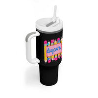 Cute Daycare Teacher Yellow Pencils Graphic Tumbler With Handle Retro Back to School Childcare Gift