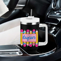 Cute Daycare Teacher Yellow Pencils Graphic Tumbler With Handle Retro Back to School Childcare Gift