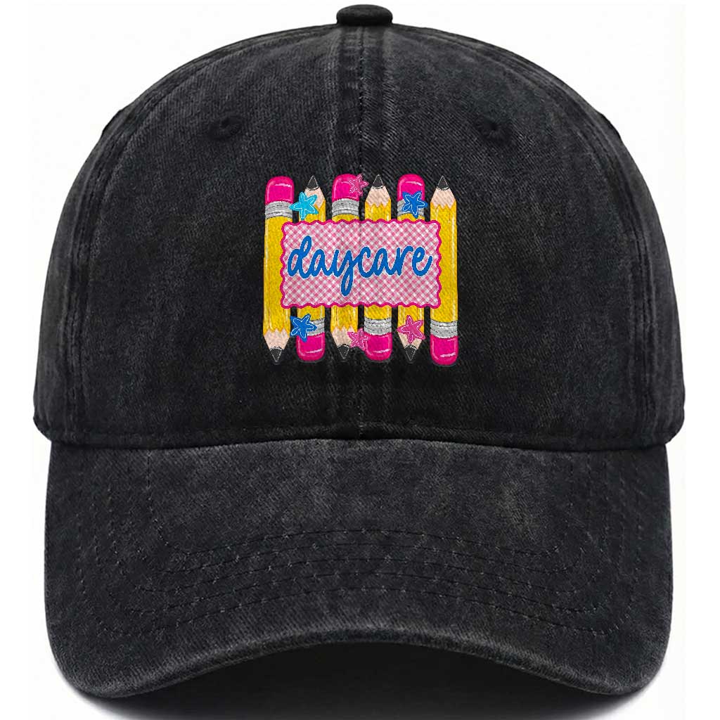 Cute Daycare Teacher Yellow Pencils Graphic Washed Cotton Baseball Cap Retro Back to School Childcare Gift