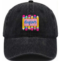 Cute Daycare Teacher Yellow Pencils Graphic Washed Cotton Baseball Cap Retro Back to School Childcare Gift