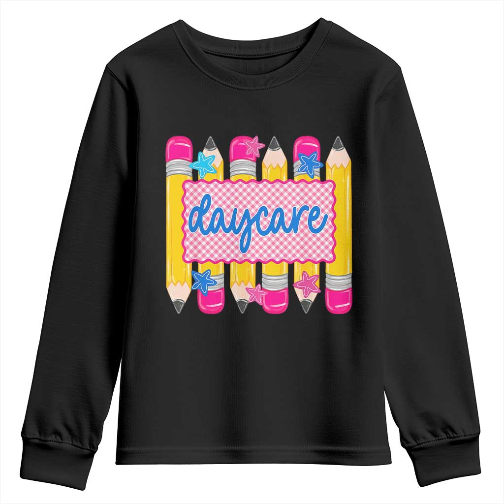 Cute Daycare Teacher Yellow Pencils Graphic Youth Sweatshirt Retro Back to School Childcare Gift