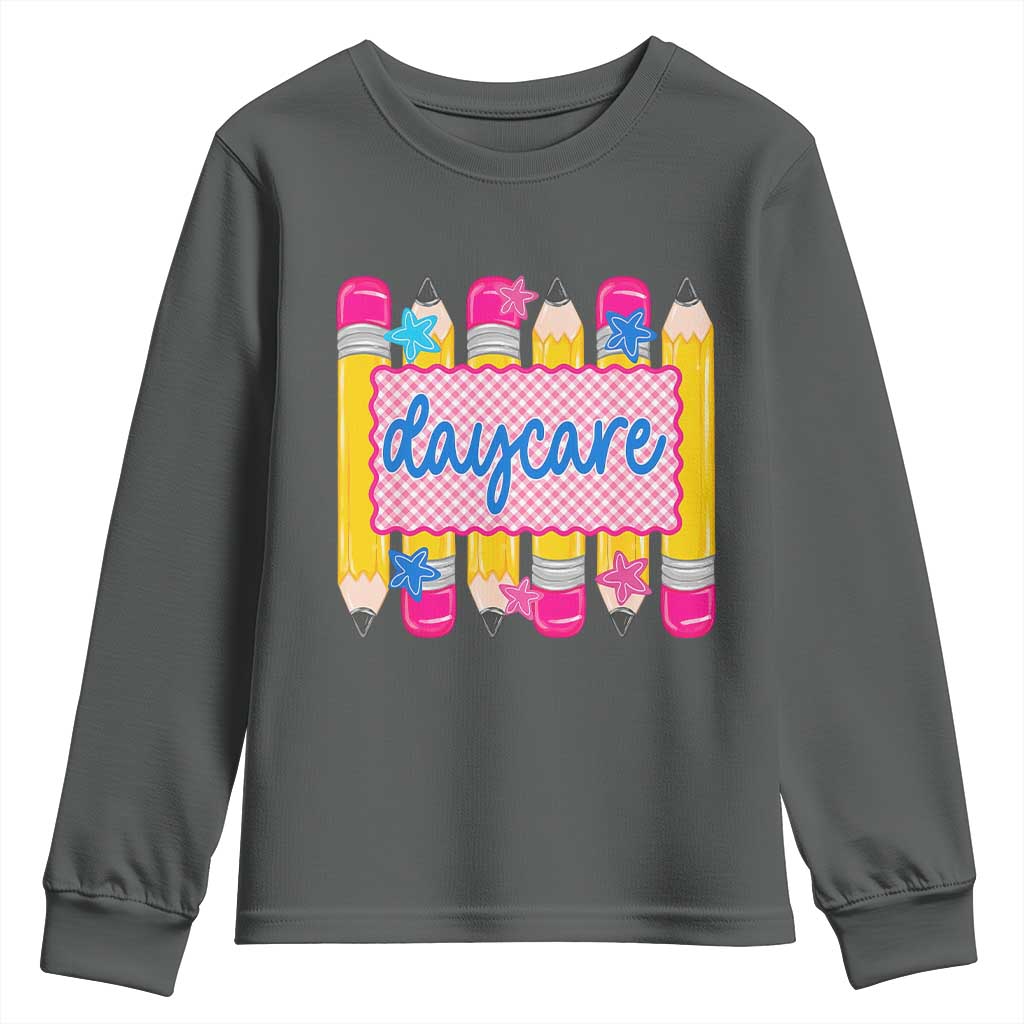 Cute Daycare Teacher Yellow Pencils Graphic Youth Sweatshirt Retro Back to School Childcare Gift