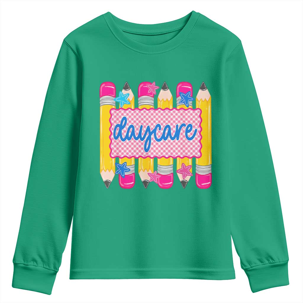 Cute Daycare Teacher Yellow Pencils Graphic Youth Sweatshirt Retro Back to School Childcare Gift