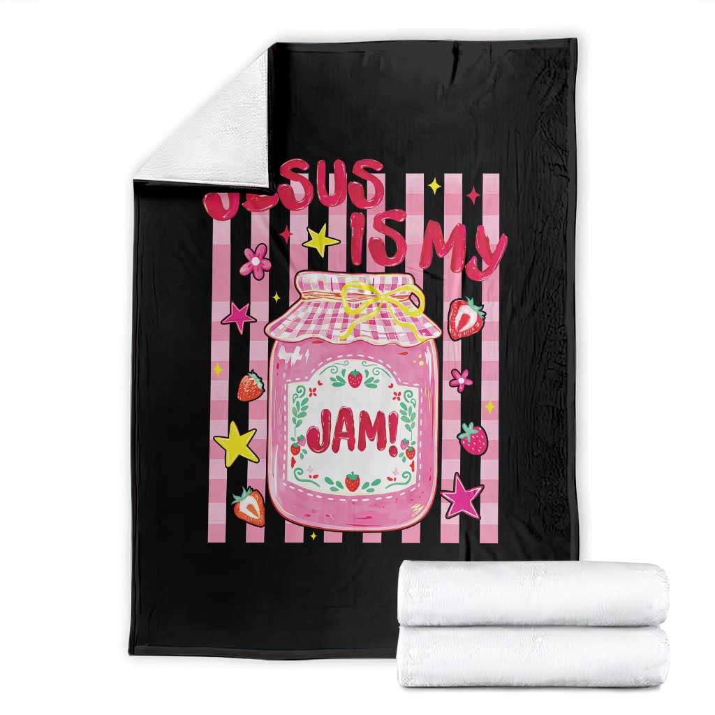 Cute Christian Faith Preppy Graphic Throw Blanket Jesus Is My Jam Strawberry Fruit Jar