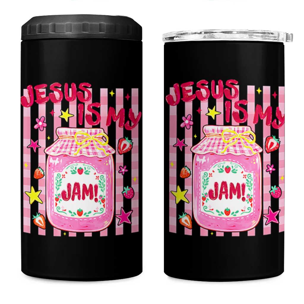 Cute Christian Faith Preppy Graphic 4 in 1 Can Cooler Tumbler Jesus Is My Jam Strawberry Fruit Jar