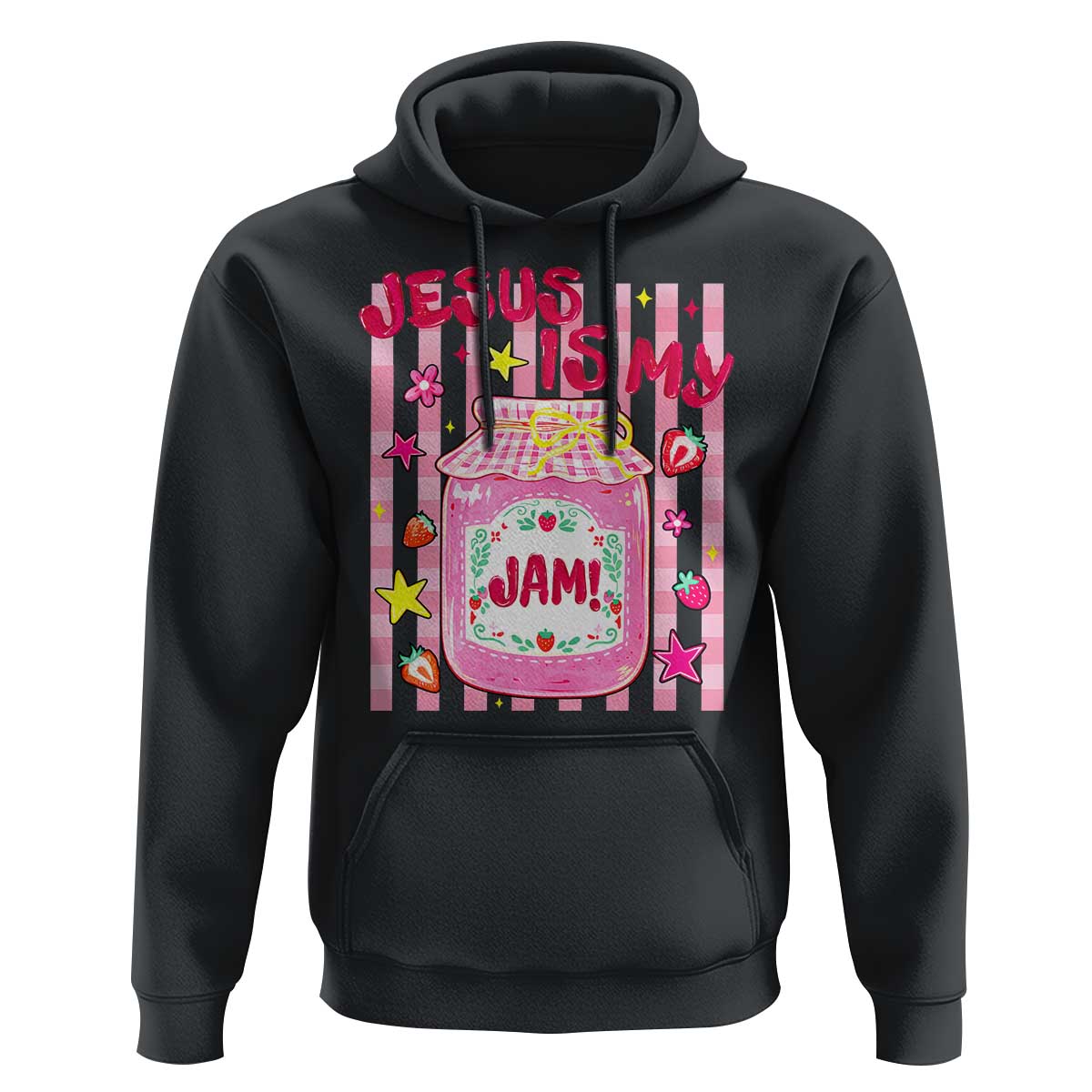 Cute Christian Faith Preppy Graphic Hoodie Jesus Is My Jam Strawberry Fruit Jar