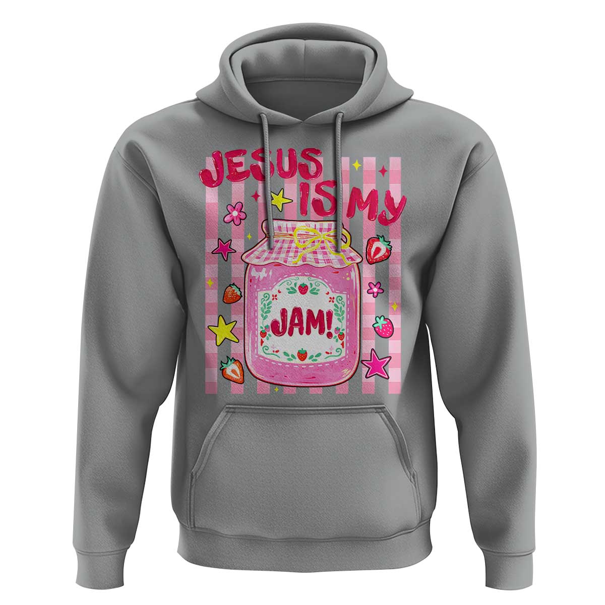 Cute Christian Faith Preppy Graphic Hoodie Jesus Is My Jam Strawberry Fruit Jar