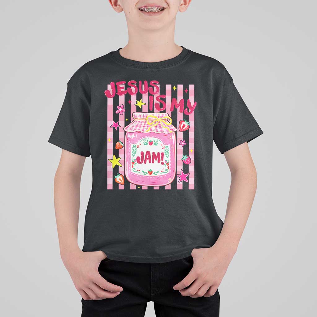 Cute Christian Faith Preppy Graphic T Shirt For Kid Jesus Is My Jam Strawberry Fruit Jar
