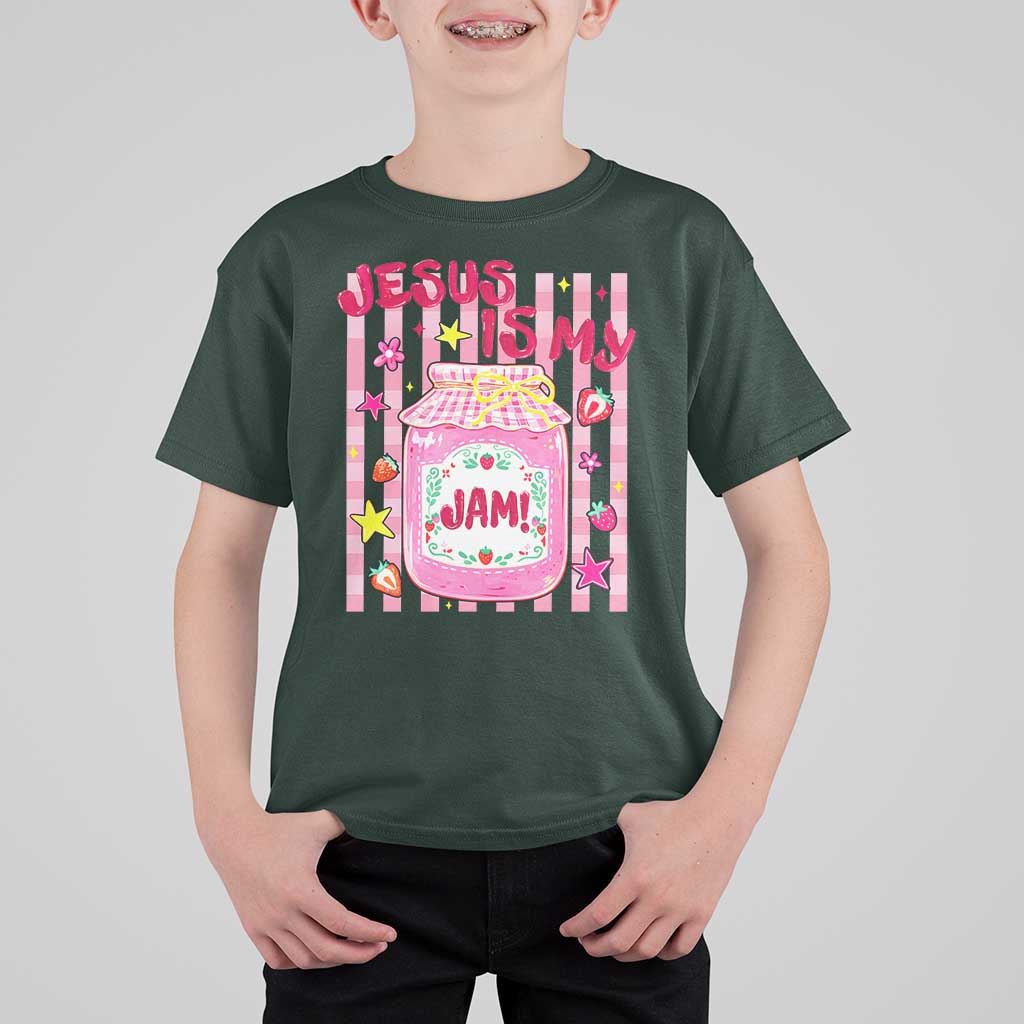 Cute Christian Faith Preppy Graphic T Shirt For Kid Jesus Is My Jam Strawberry Fruit Jar