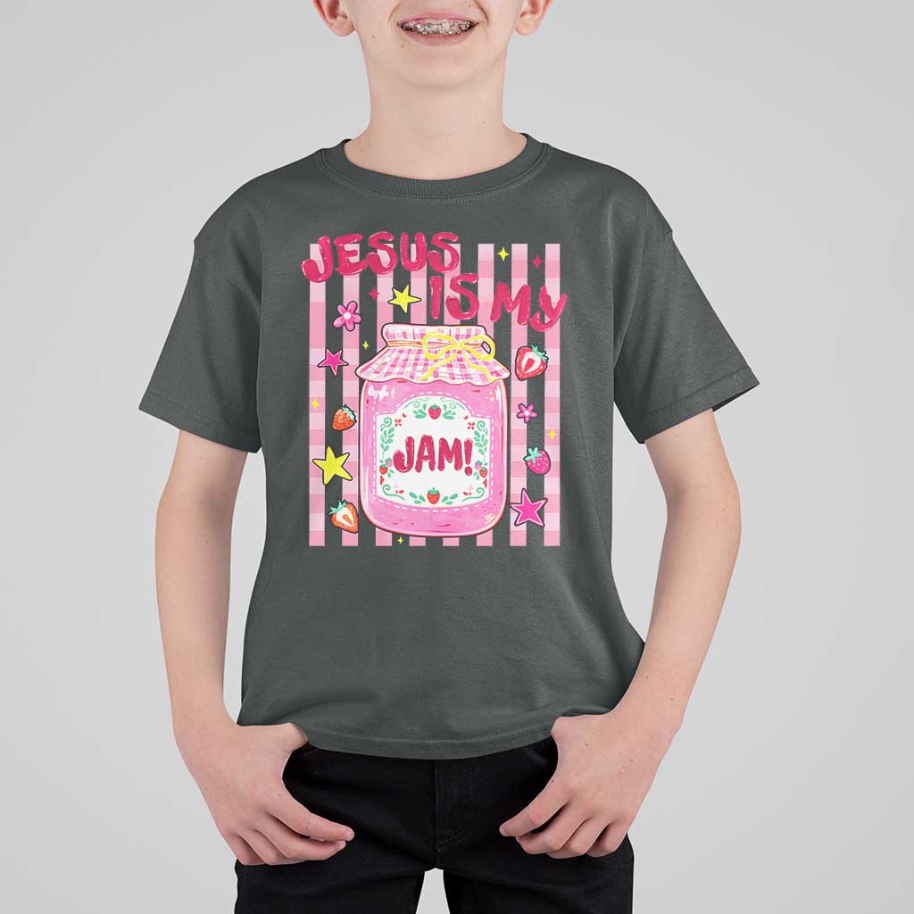 Cute Christian Faith Preppy Graphic T Shirt For Kid Jesus Is My Jam Strawberry Fruit Jar